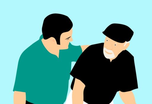 Comic: Jüngerer Mann nimmt älteren Mann in den Arm