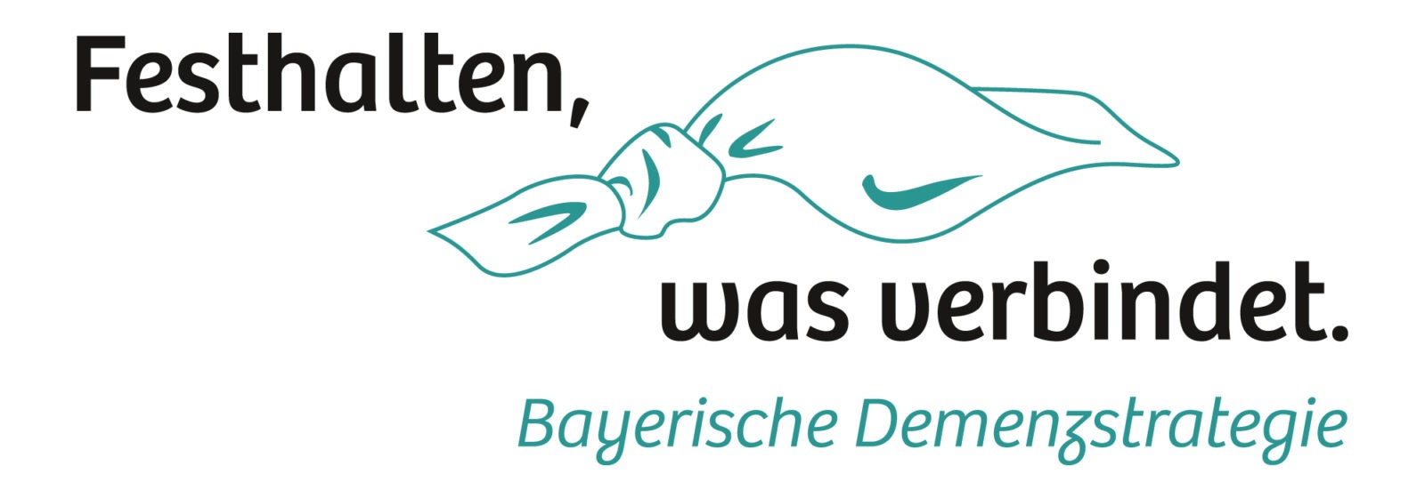 Logo der Bayerischen Demenzstrategie mit Schriftzug "Festhalten, was verbindet"