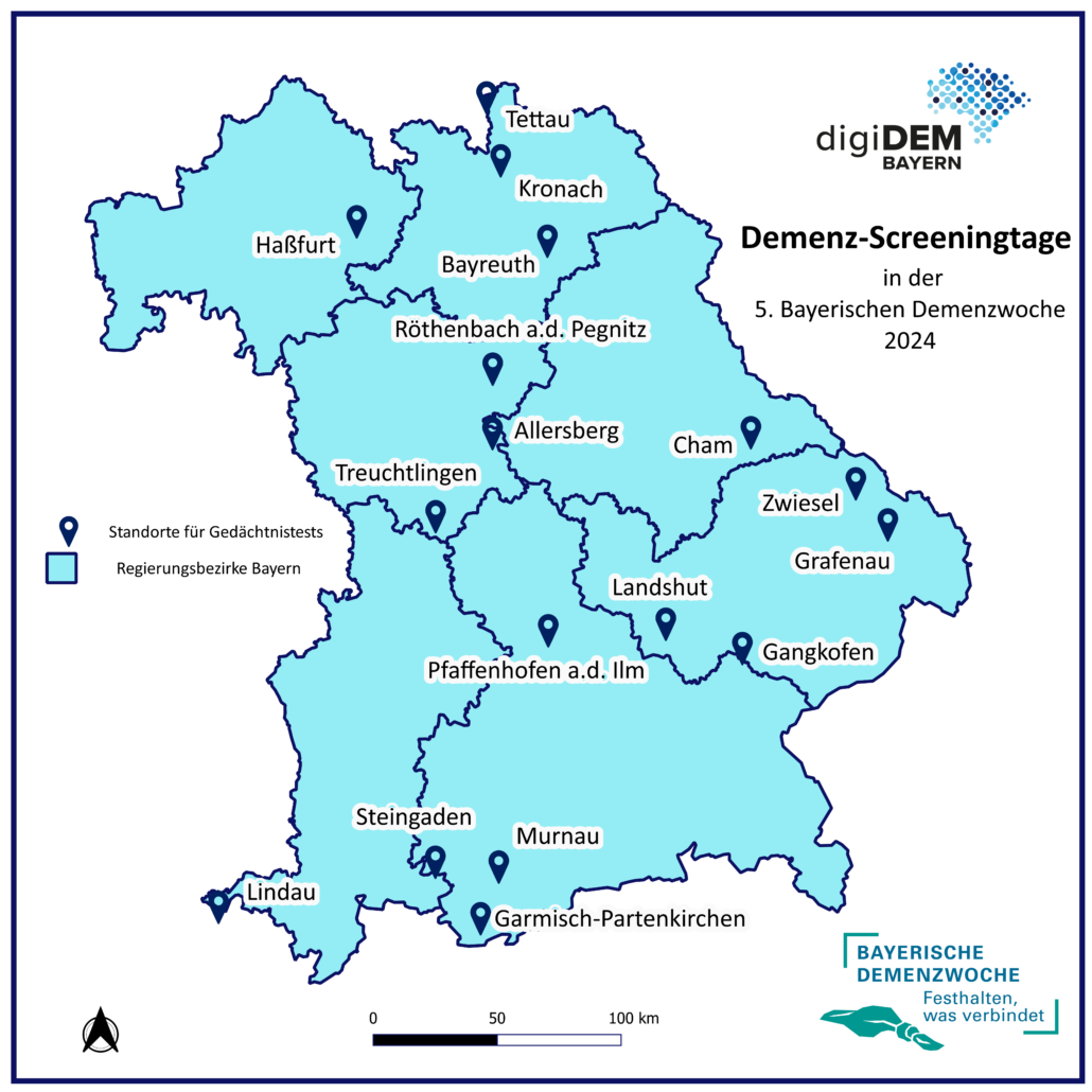 Kurz vor, während und kurz nach der Bayerischen Demenzwoche führt digiDEM Bayern insgesamt 17 Demenz-Screeningtage durch.