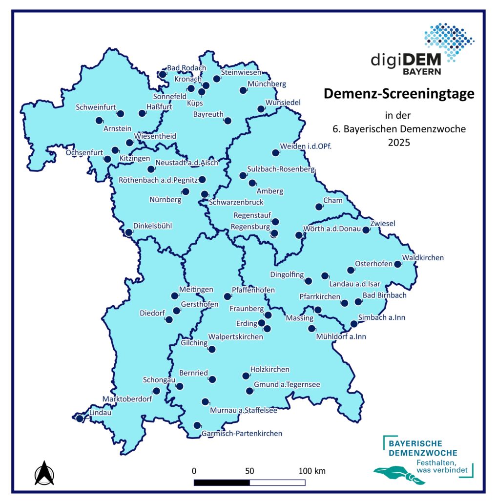 Anlässlich der 6. Bayerischen Demenzwoche vom 19. bis 28. September 2025 setzt das Forschungsprojekt digiDEM Bayern einen einzigartigen Meilenstein für die Früherkennung von Demenz: Bürgerinnen und Bürger können in allen bayerischen Regierungsbezirken an 56 Standorten ihre Gedächtnisleistung testen lassen.